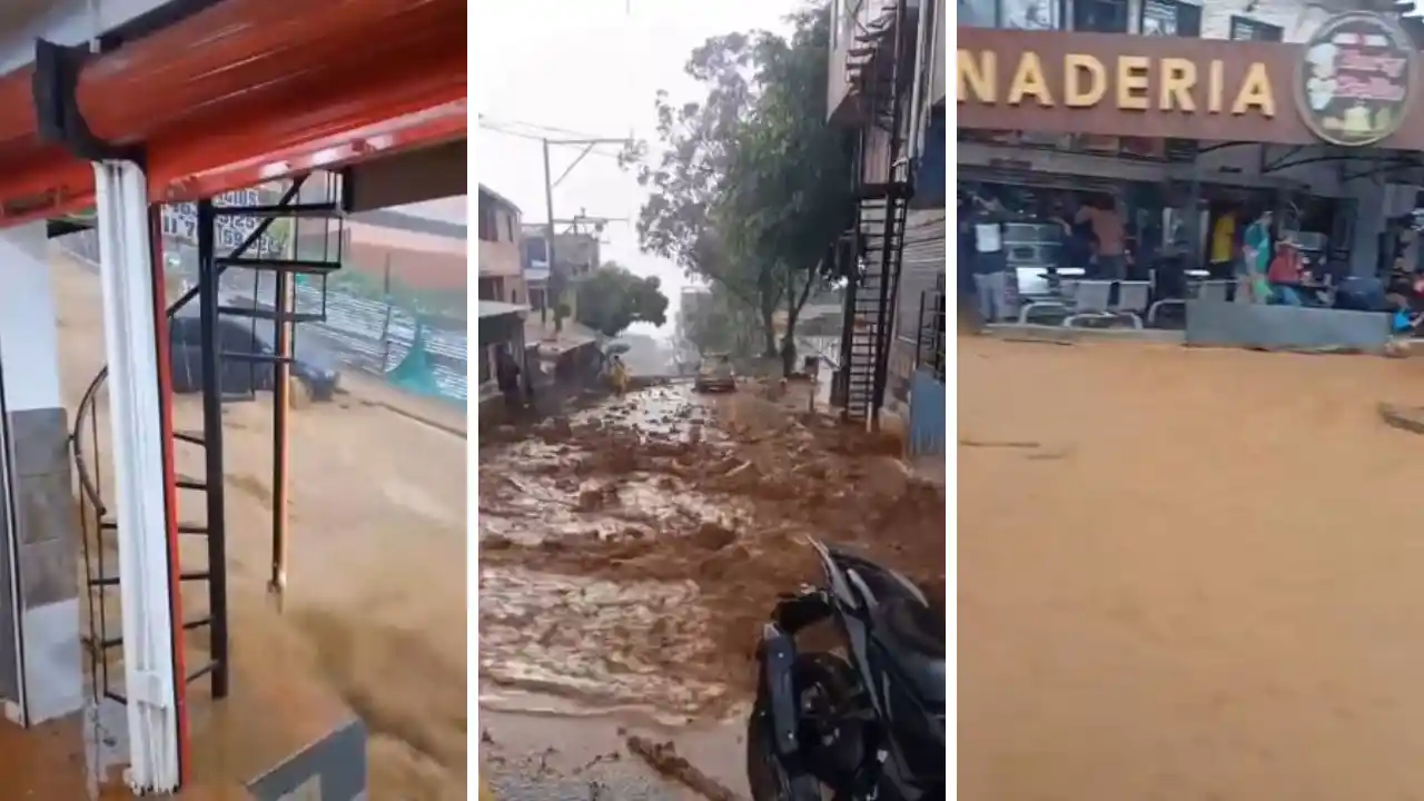 ¡El agua se tomó las vías! Inundaciones en Bello, quebradas en naranja y más de 100 rayos en el Valle de Aburrá
