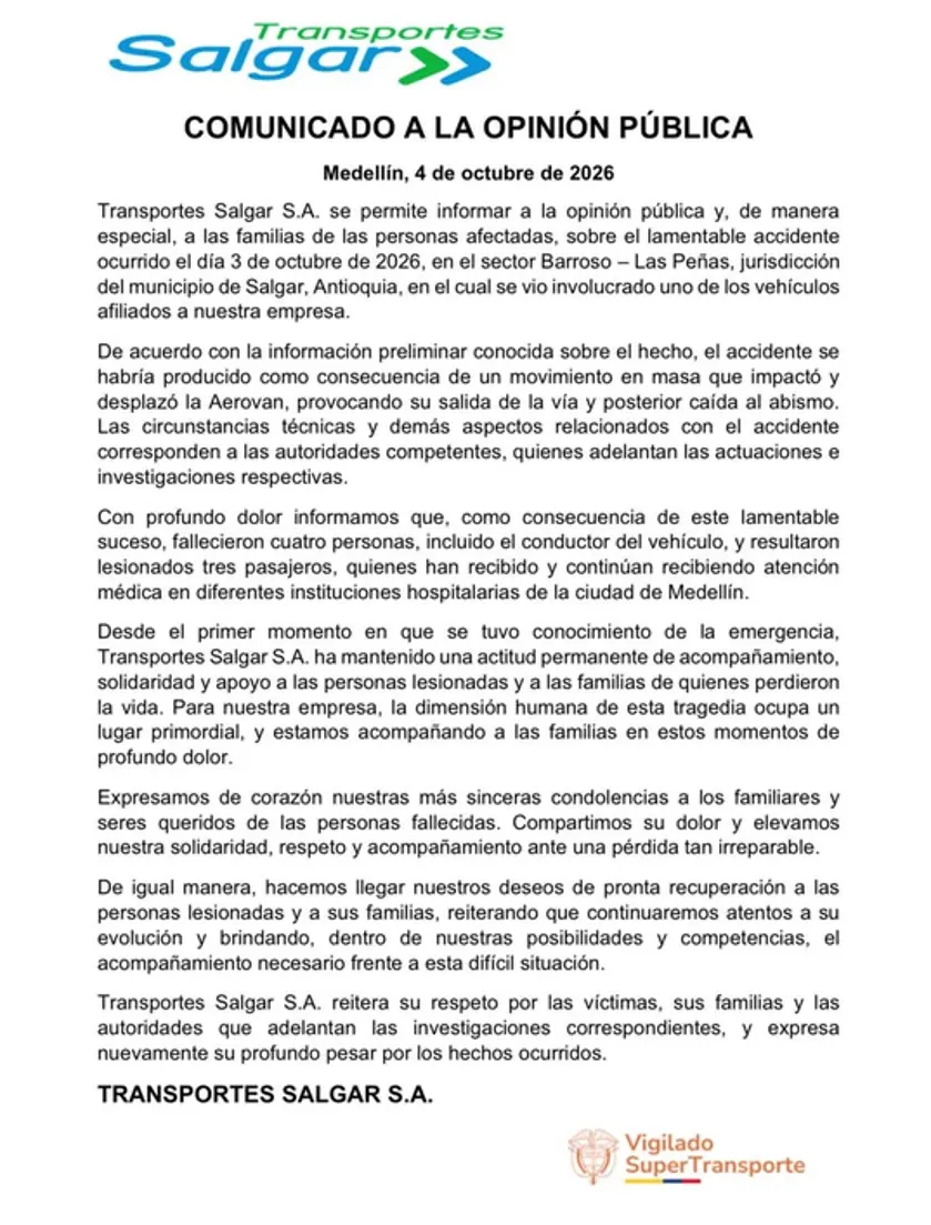 Identifican a tres de las cuatro víctimas mortales de la tragedia vial en Salgar: revelan dos de ellas 3 salgar empresa transporte